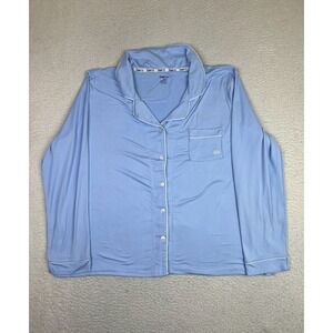 Børn Pajama Top Womens XL Blue Button Front Piped Long Sleeve Sleepwear